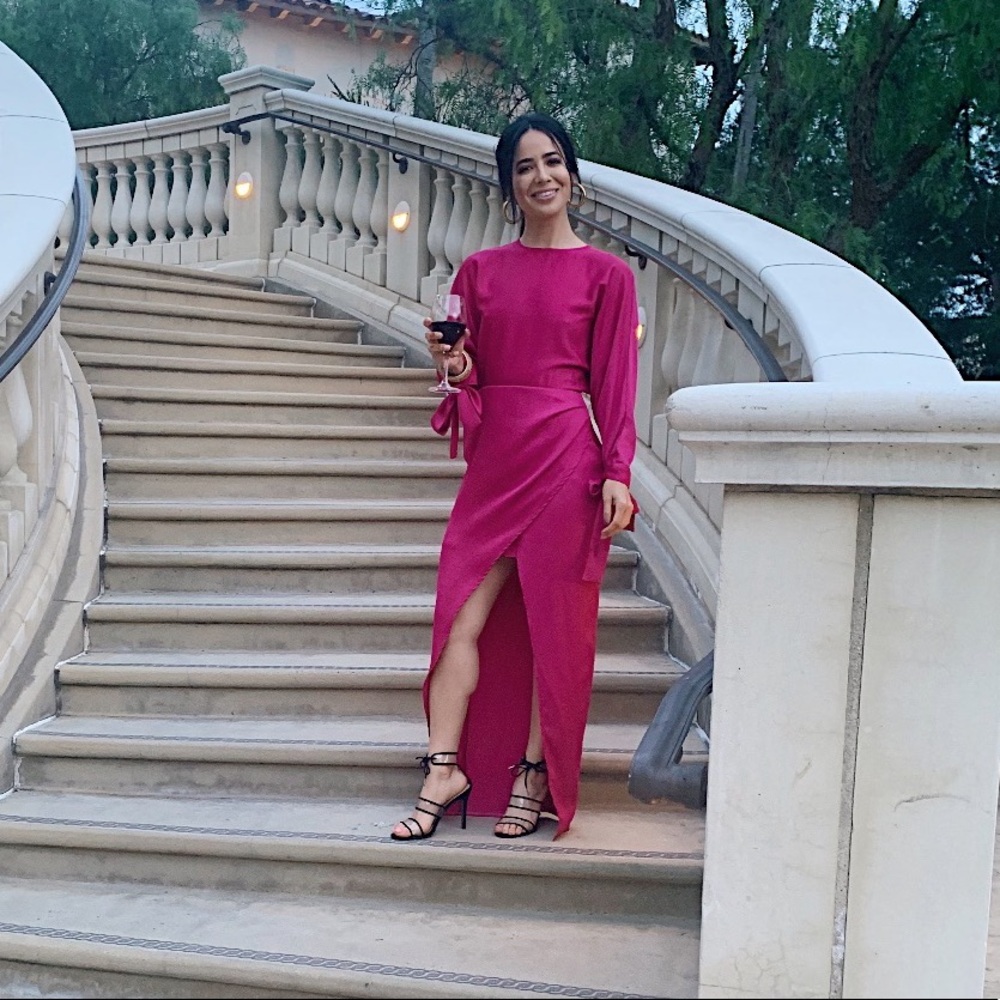 ASOS Design Satin batwing sleeve maxi dress - Magenta Size 4